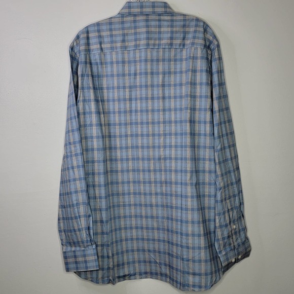 NWT Hickey Freeman Mens CRISP Blue Silver Plaid Long Sleeve Button Down Shirt XL - Picture 2 of 12